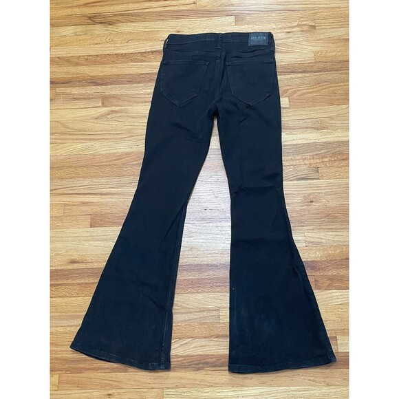 Hollister Women's Jeans Flared Denim Front Slit Hem High-Rise Cotton 26x29 Black - Picture 2 of 9